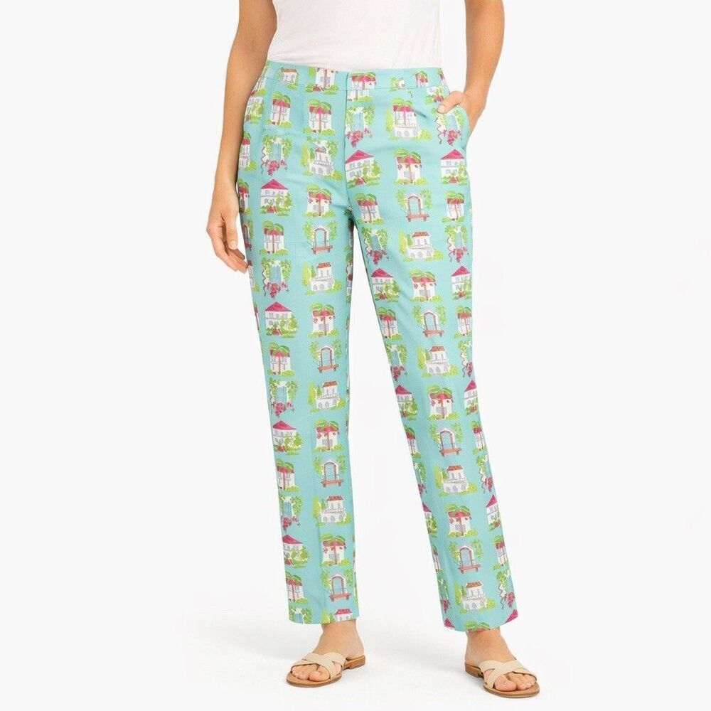 Talbots Womens Novelty Print Ankle Pants Size 8 Blue Side Zip NWT